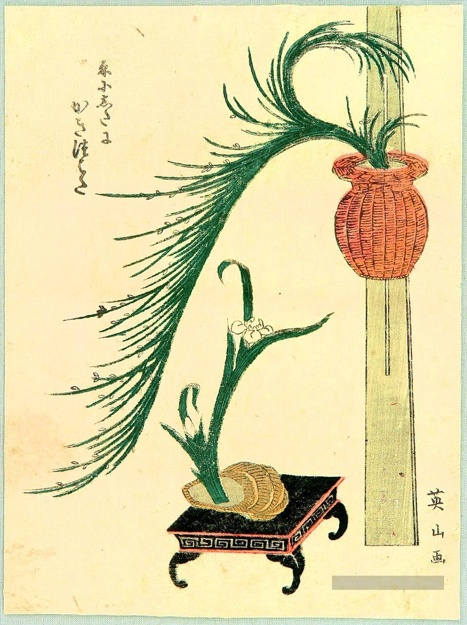 fleur arrangement 1820 Keisai Ukiyoye Peintures à l'huile